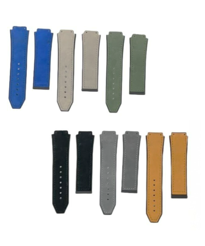 19X22MM MULTICOLORS PLAIN MATTE SUEDE LEATHER RUBBER WATCH BAND  FITS FOR HUBLOT